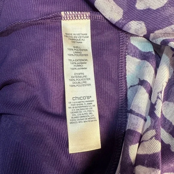 Chico's Size 0 (Small) Purple Butterfly Asymmetrical Hem Tunic Dress Boho - Picture 4 of 8
